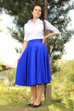 Saia midi god&ecirc; total azul royal