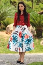 Saia midi god&ecirc; total branco floral