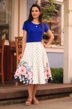 Saia midi god&ecirc; total branca bolinhas e flores