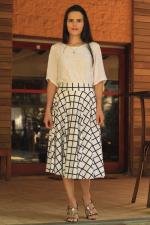 Saia midi god&ecirc; total branco grid