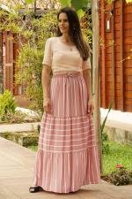 Saia longa babados ros&ecirc; listras