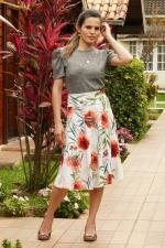Saia midi evas&ecirc; branca flores