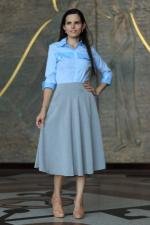 Saia midi god&ecirc; alfaiataria cinza canelada com bolsos