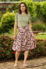 Saia midi vintage hibiscos