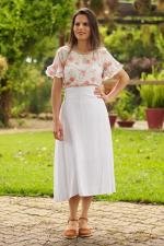 Saia longuete viscose branco l&iacute;rio