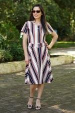 Vestido midi godê listrado com cinto