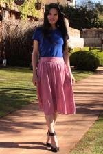 Saia midi franzida po&aacute; rosa