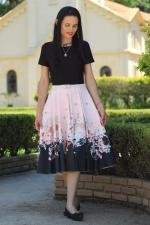 Vestido midi god&ecirc; preto e rosa