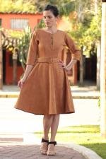 Vestido midi god&ecirc; marrom com cinto