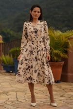 Vestido midi Guadalupe bege