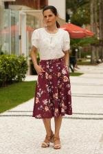 Saia midi vinho floral com bolsos
