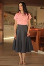 Saia midi god&ecirc; jeans cinza com bolsos