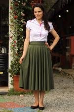 Saia midi god&ecirc; total verde militar