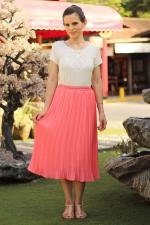 Saia midi plissada rosa salmão