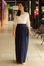 Saia longa evas&ecirc; franzida azul marinho