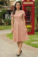 Vestido midi evasê rosê botões