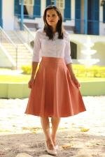 Saia midi de nesgas sarja ros&ecirc;