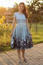 Vestido midi godê total cinza azulado
