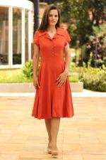 Vestido midi god&ecirc; terracota