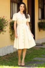 Vestido midi bot&otilde;es de linho