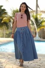Saia longuete franzida jeans clara