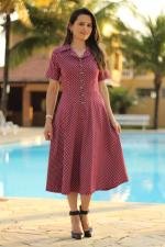 Vestido midi vermelho poá