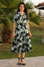 Vestido midi preto folhagem verde