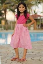 Saia infantil midi franzida rosa cora&ccedil;&otilde;es