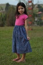 Saia infantil midi franzida azul florzinhas