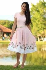 Vestido midi godê total rosinha