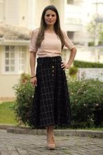 Saia longuete preta elegance com cinto