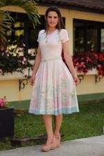 Vestido midi godê total rosinha flores