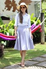 Saia midi de pregas lavanda