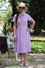 Vestido midi evas&ecirc; vintage lil&aacute;s