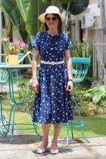 Vestido midi evas&ecirc; vintage azul