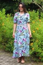 Vestido longuete god&ecirc; verde floral