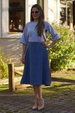 Saia midi cl&aacute;ssica jeans clara