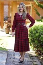 Vestido midi babados preto e vermelho