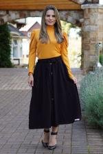 Saia longuete evas&ecirc; preta com bolso