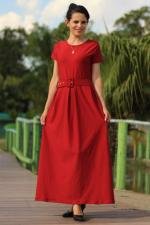 Vestido longo de pregas vermelho