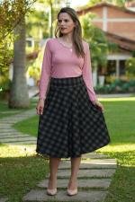 Saia midi evas&ecirc; xadrex verde e preta