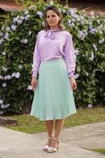 Saia midi plissada verde claro