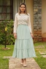 Saia longuete evas&ecirc; tr&ecirc;s marias pistache