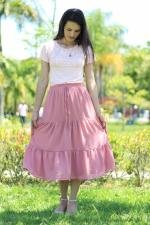 Saia midi com babado rosa