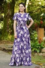 Vestido longo evas&ecirc; azul floral
