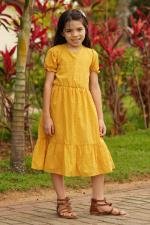 Vestido infantil midi mostarda pipoquinha