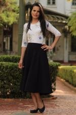 Saia midi godê risca de giz preto