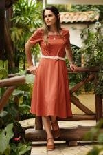 Vestido midi evase terracota