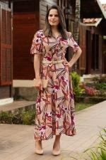 Vestido longuete god&ecirc; ros&ecirc; floral