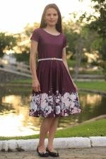 Vestido midi godê total marrom floral